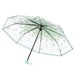 Ladies 3 Folding Transparent Umbrella Parasol Pink Flowers Pattern Umbrella