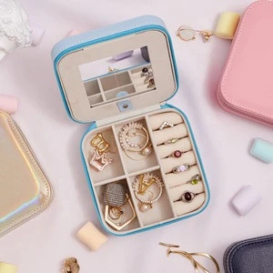 Leather Small Travel Jewelry Box Organizer Display Case for Girls Women Gift Rings Earrings Necklaces Storage