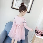 long sleeve pink girl dress kids party embroidered dresses wholesale