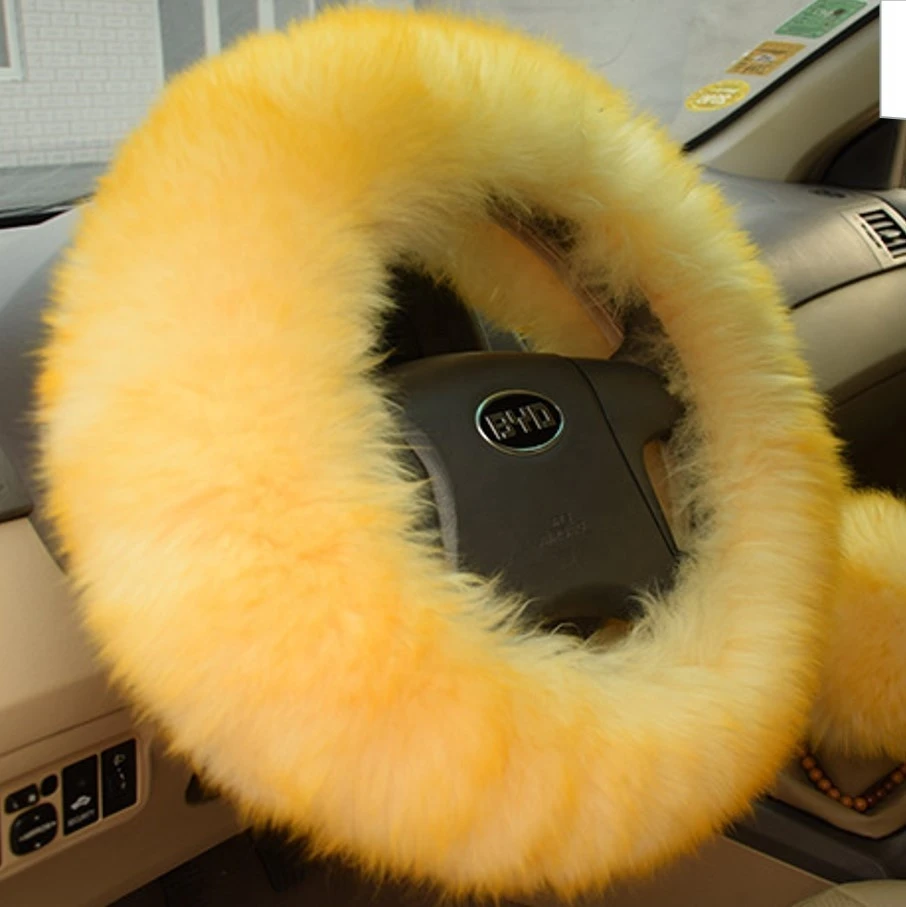 Luxury car accessories real sheepskin 100% wool furry fur steering wheel cover