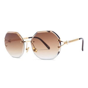 Luxury Style Frameless Irregular Gradient Color Lens Oversized Pearl Crystal Sunglasses