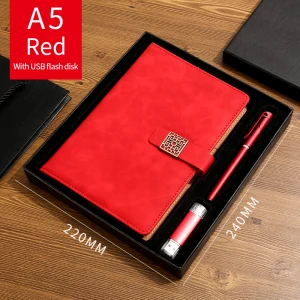 Luxury usb gifts sets usb and pen gift set pen and notebook  leather can be customized logo