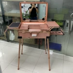 Makeup Box Speakers Rolling Travel Trolley Beauty Case train makeup case mirror lighted With Legs