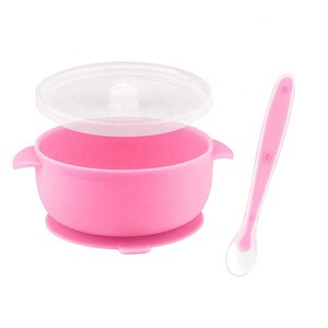 manufacturer free sample shipping warm silicone baby and toddler products gray suction feeding food bowl with spoon