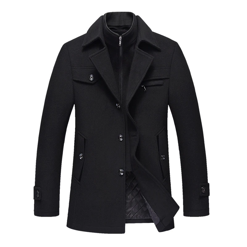 Men Winter Wool Coat Mens New High Quality Solid Color Simple Blends Woolen Pea Coat Male Trench Coat Casual Overcoat