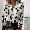 MENGMUGE Polka Dots Ruffles Long Sleeve Puff Blouse Women Formal Office Fashion Wholesale Apparel Women Shirts Blouses and Tops