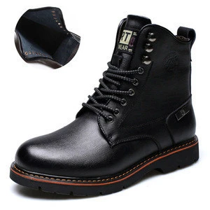 Mens Warm Leather Boots 2018 HighTop Lace-up Military Shoes And Velvet Genuine Leather Martin Boots