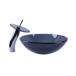 Miligore Modern Glass Vessel Sink - Above Counter Bathroom Vanity Wash Basin Bowl - Round Clear
