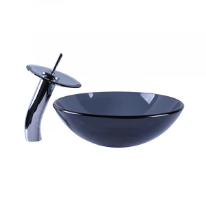 Miligore Modern Glass Vessel Sink - Above Counter Bathroom Vanity Wash Basin Bowl - Round Clear