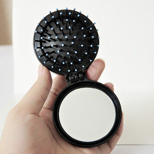 Mini Round plastic Airbag Folding Comb With Mirror cushion Hair Brushes for women Travel