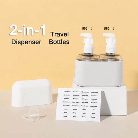 Mini Shampoo Dispenser Portable Travel cosmetic Bottle Set(2 bottle) 2024 new arrival Ready to ship pump bottle