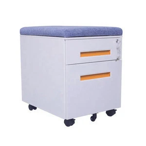 Mobile Pedestal  2-drawer File Cabinet Pedestal on Casters with Seat Pad