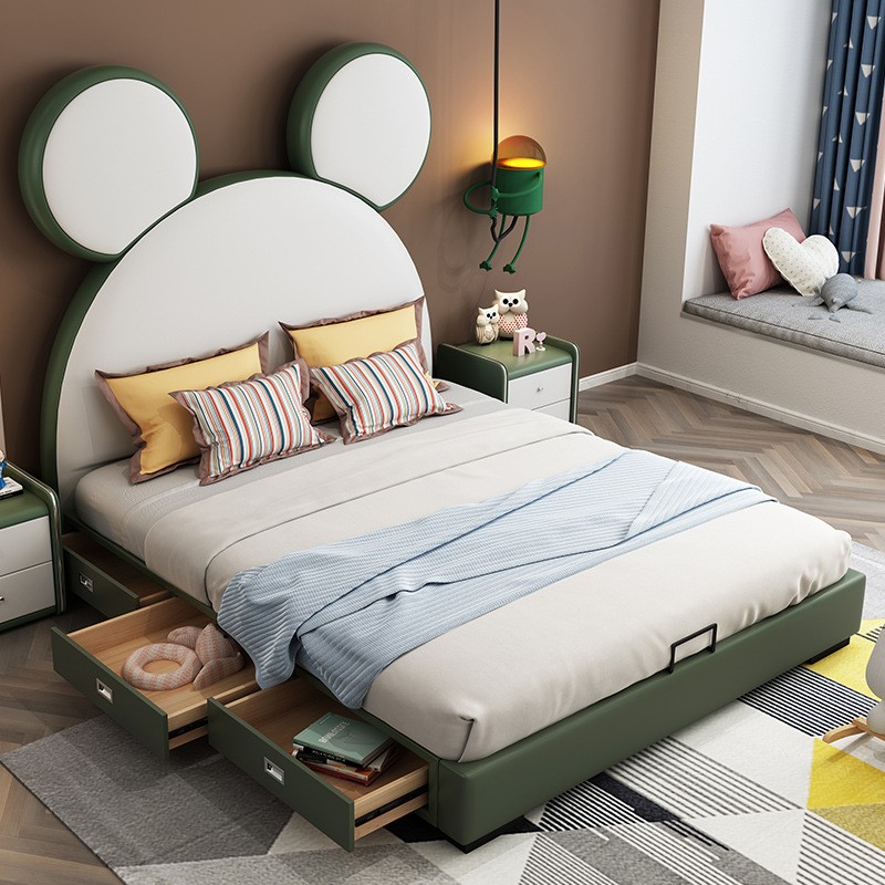 Modern simple solid wood bed bedroom furniture childrens bed with storage function