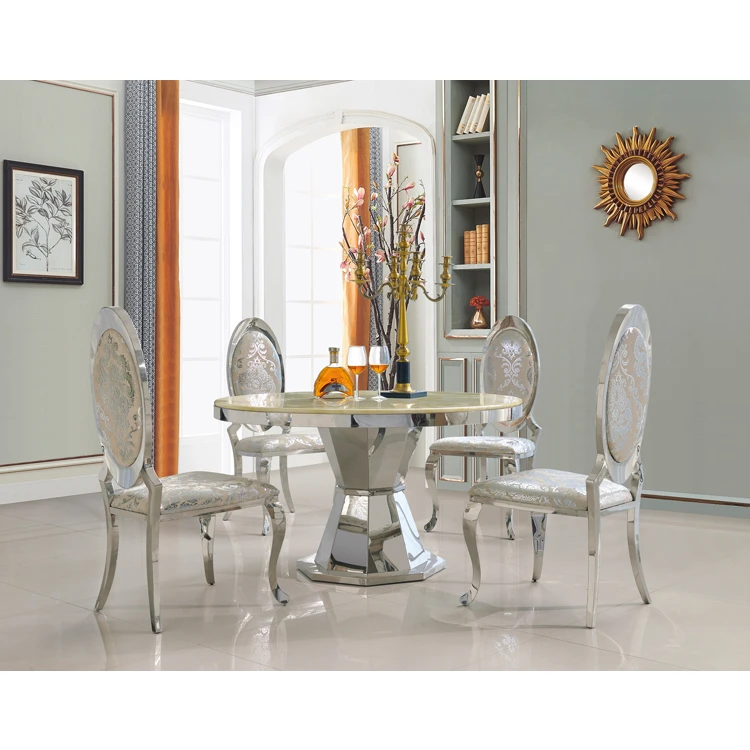 Multifunctional Small Apartment Dining Room Modern Furniture Stainless Steel Base  Marble Top Dining Table