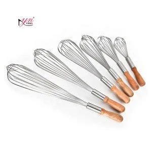 Multiple Size 2 in 1 Wooden Stir Crazy Manual Stainless Steel Hand Mini Egg Beater Whisk