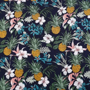 New arrival harga kain 100 rayon per meter pineapple print dress fabric printed