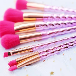 New high quality 7pcs spiral handle pink purple makeup brushes
