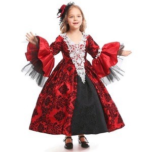 New Red Girls Medieval Palace Cute Vampire Costume Girls Cosplay Gothic Fancy Dress Carnival Game Halloween Costume For Girls