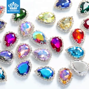 New style teardrop shape 18*24mm fancy AB colors sew on crystal claw use for dancing dress