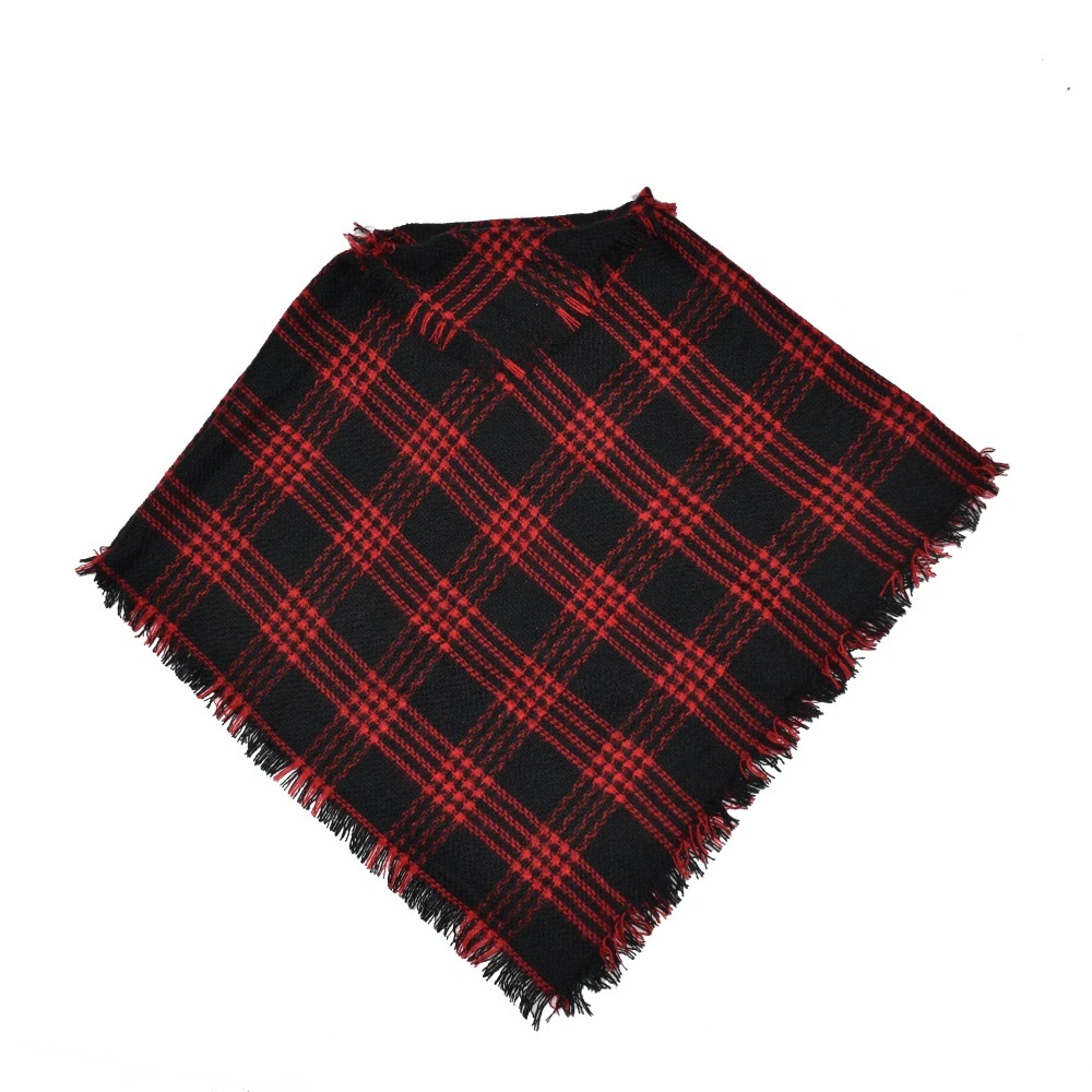 New Winter Jacquard Knitting Kids&#x27; Neck Hooded Scarf Poncho Shawl Bufflao Plaid Tartan Blanket scarf shawl black and white