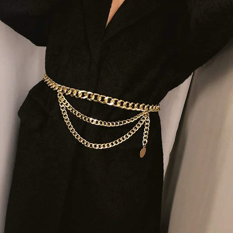 New women&#x27;s retractable  alloy chain   with dress belt, a fashionable leather belt for women