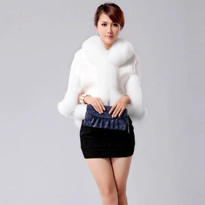 Newest Design Fashion Rex Rabbit Fur Shawl with Fox Collar for Elegant Women