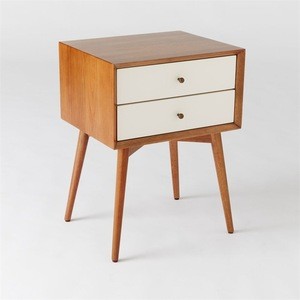 Nordic Style 2 Drawers Wooden Bedside Table/Nightstand with Wooden Leg