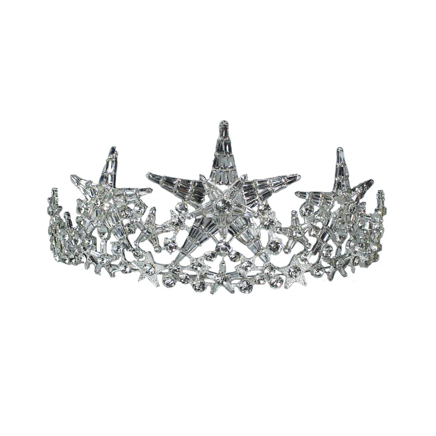 O725 Star style alloy diamond queen miss universe women crystal head large bridal wedding pageant crown