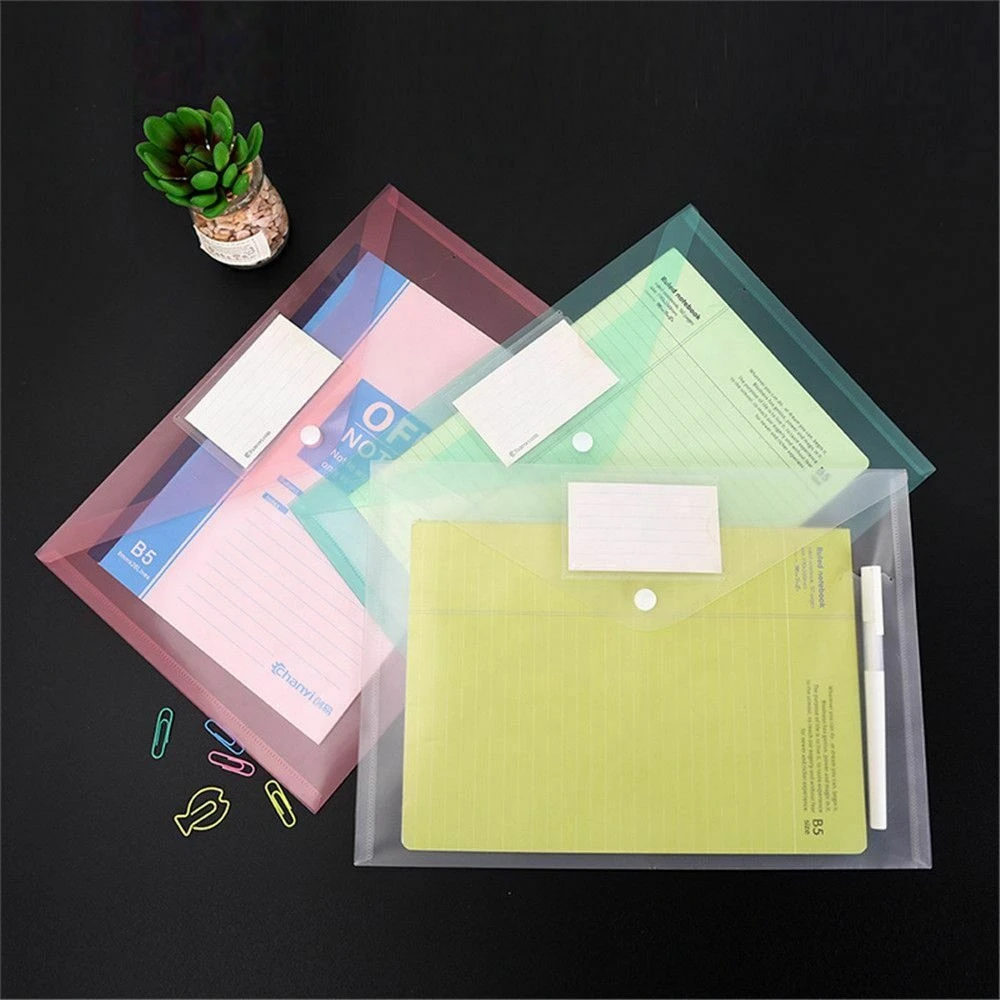 Office stationery custom PP a4 plastic file document bag wholesale promotional folder with button