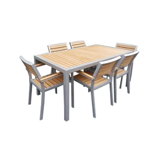 Outdoor Wood Furniture 6 seaters Dining Plastic Wood  Table and Chairs For Sale