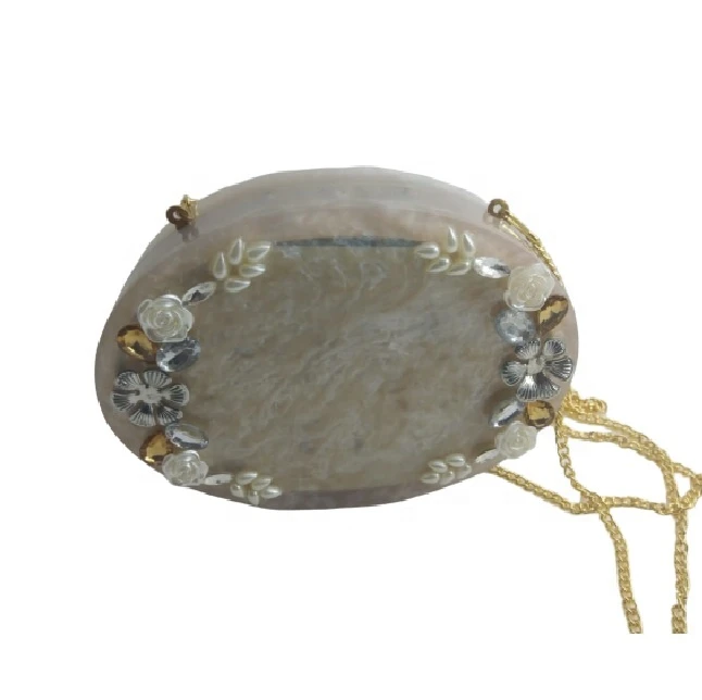 Oval Shaped Very Beautiful Hot Selling Handcrafted Resin Rhinestone Clutch