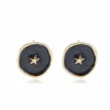 Pair of Novel Refined Geometric Colors Circular Designed Painted No Pierced Eye Catching Moon Star Earrings Jewelry Girls Teens