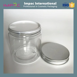 PET plastic clear 8oz cosmetic jars with aluminum lids