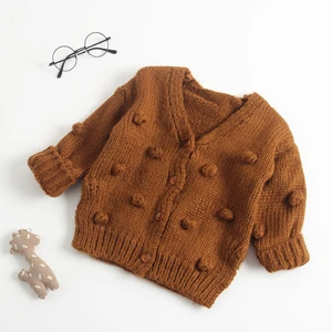 PHB10345 fall winter toddler baby sweaters with pom pom