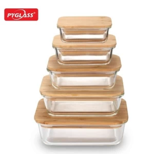 PIE GLASS Quality Chinese products Microwave Oven Safe Glass food container with bamboo lid
