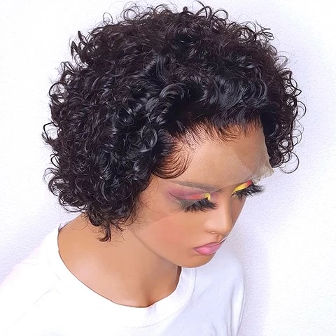Pixie Cut Human Hair Wig Curly T Part Lace Frontal Short Cut Curly Wig Wholesale Raw Cuticle Aligned Virgin Hair Vendor