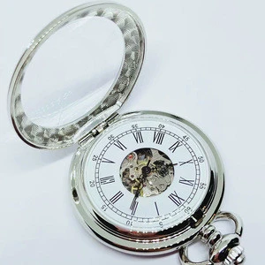 PM7080 Hot high grade fashion polished silver single opening mechanical pocket watch for mens