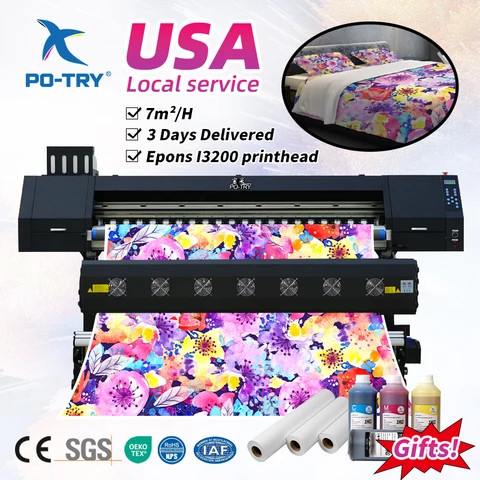PO-TRY High Speed 2 3 4 I3200 Printheads Dye Sublimation Printer 1.9m Textile Heat Transfer Printer