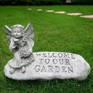 Polyresin artificial stone welcome to our garden statue ornament