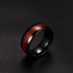 Poplar OMD custom wood inlay tungsten ring for men