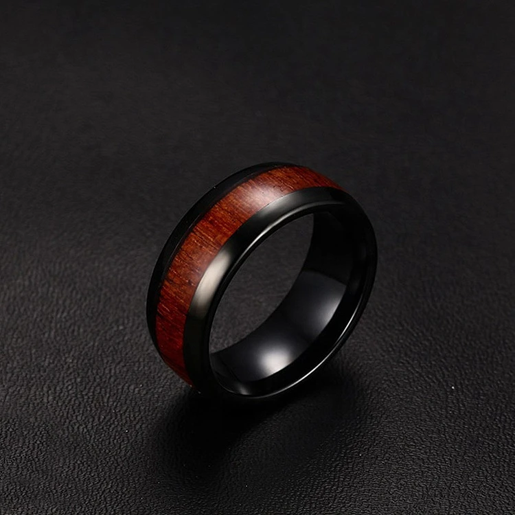 Poplar OMD custom wood inlay tungsten ring for men