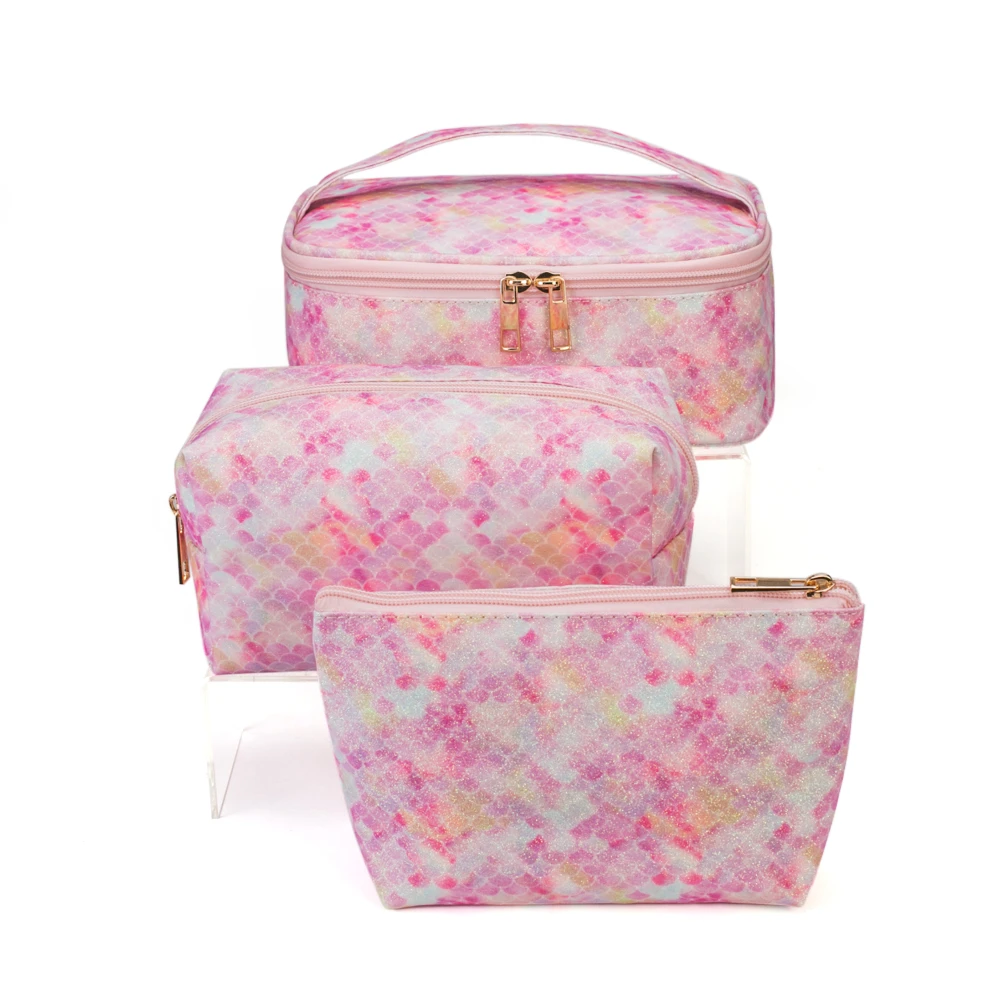 Portable large capacity 2 3 4 pieces set travel cosmetic bag case korean version pu leather makeup cosmetic case bag