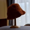 Practical Factory Made Cheap Fashion Vintage Faux Fur Solid Color Furry Bucket Hats