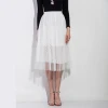 Pretty Steps White Elegant Mesh Pleated Lace Long Ladies Skirt
