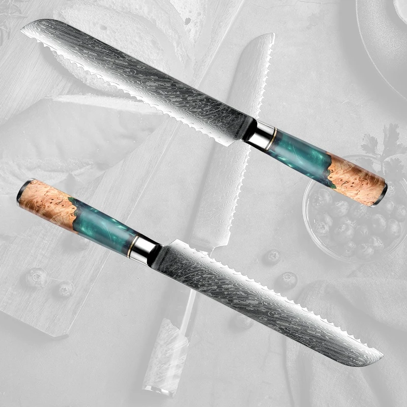 Professional AUS-10V Japanese Steel Core Material Durable Serrated Bread Knife With Comfortable Grip