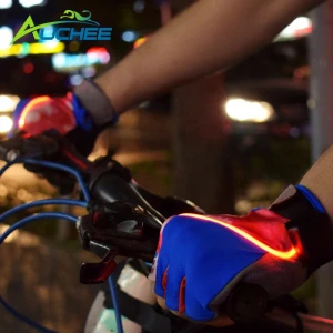 Professional Cycling Gloves with LED Flashing Signal 3D Gel Protection Half Finger