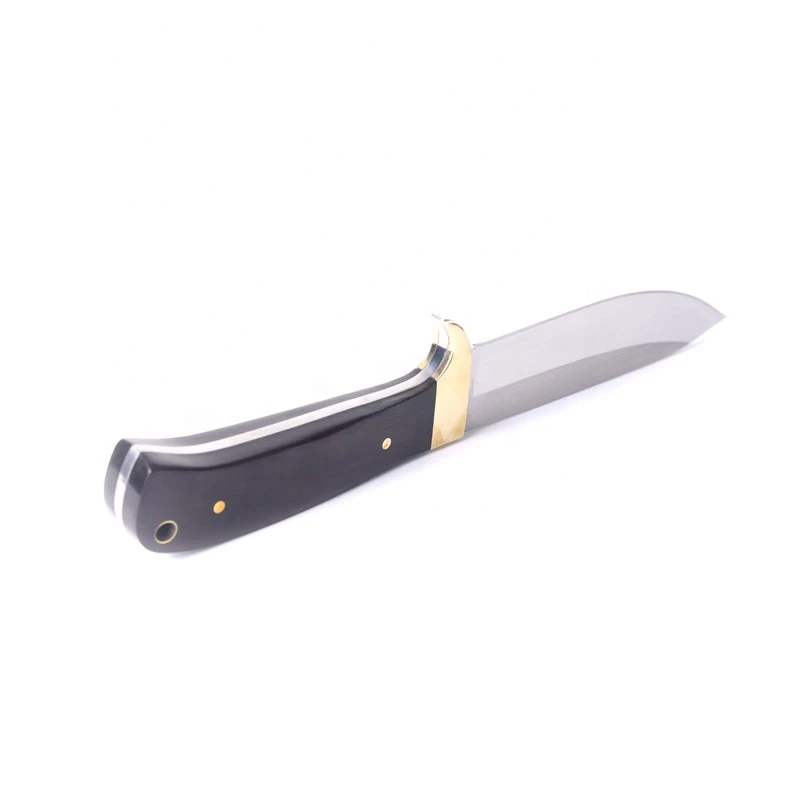 Professional outdoor survival fixed steel hunting knife with leather sheath