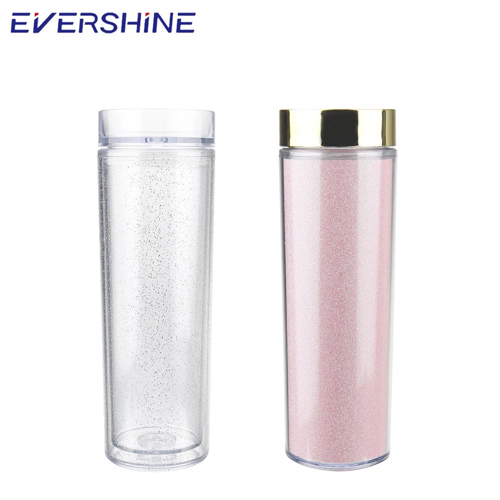 Promotional drinkware oem clear 14 oz custom wholesale insertable insulated double wall plastic tumbler with straw and lid