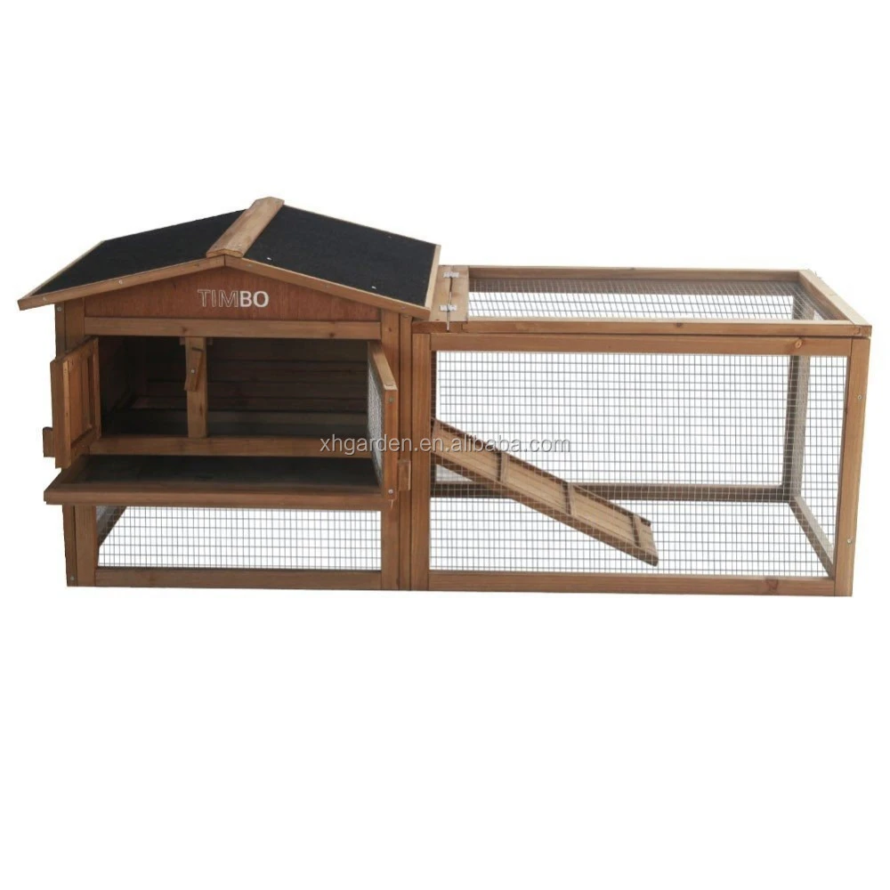 Rabbit hutch made of solid fir wood with outdoor enclosure, rabbit hutch for summer & winter, cage with open--air enclosure