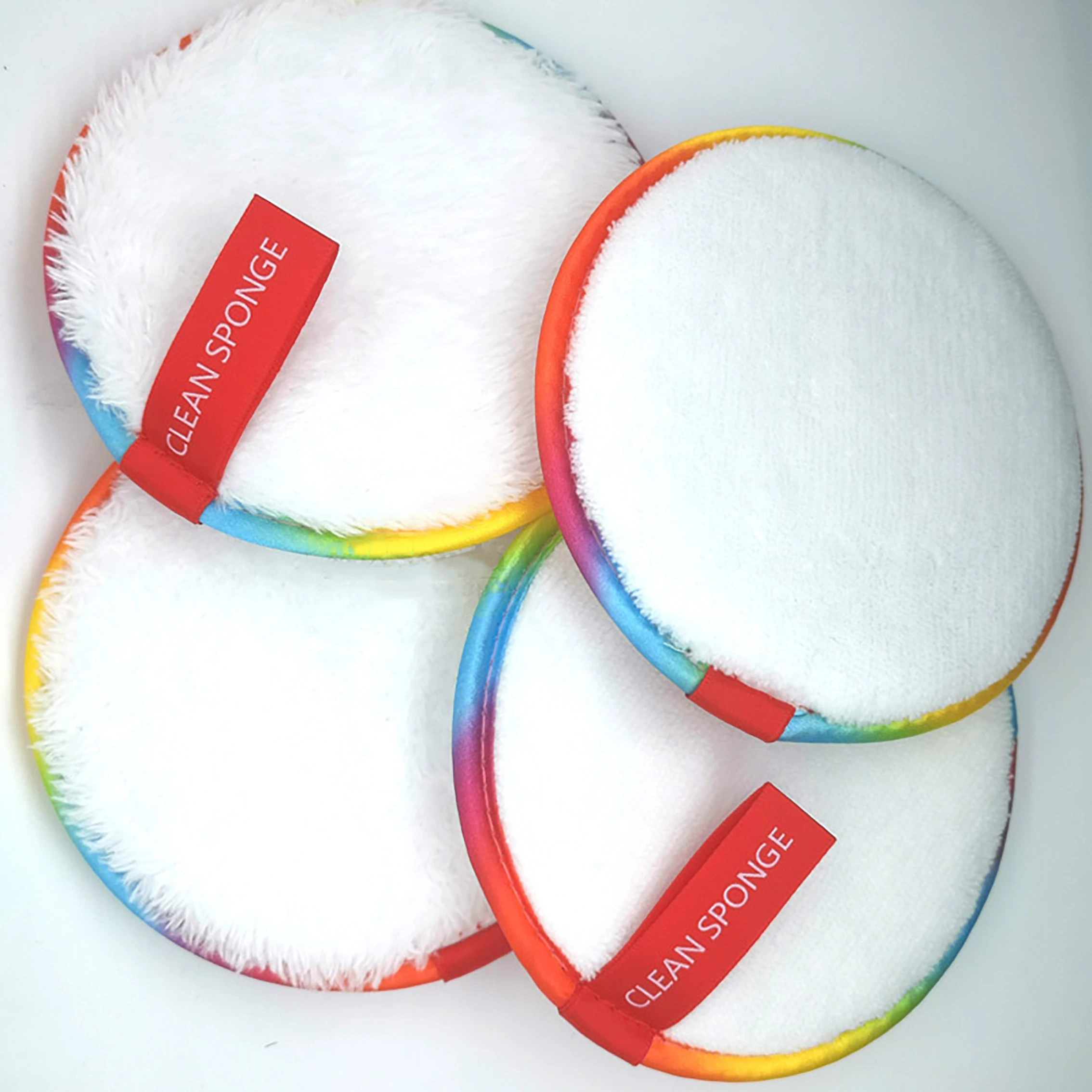 Rainbow Bezel Skin Care Washable Face Non Chemical Makeup Remover Sponge Puff Pads Set with Mini Cosmetic Bag